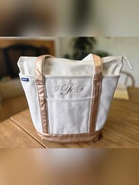 Lands' End Cream Canvas Tote with Rose Gold Trim
